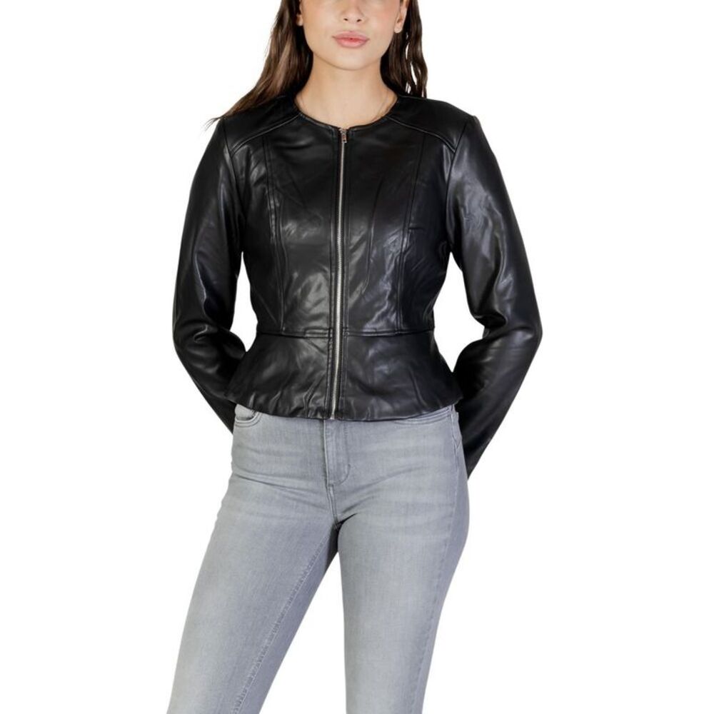 Jacqueline De Yong Black Polyester Leather Women's Jacket